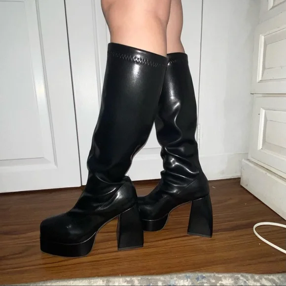 Chunky Black High Platform Boots - Picture 1 of 5